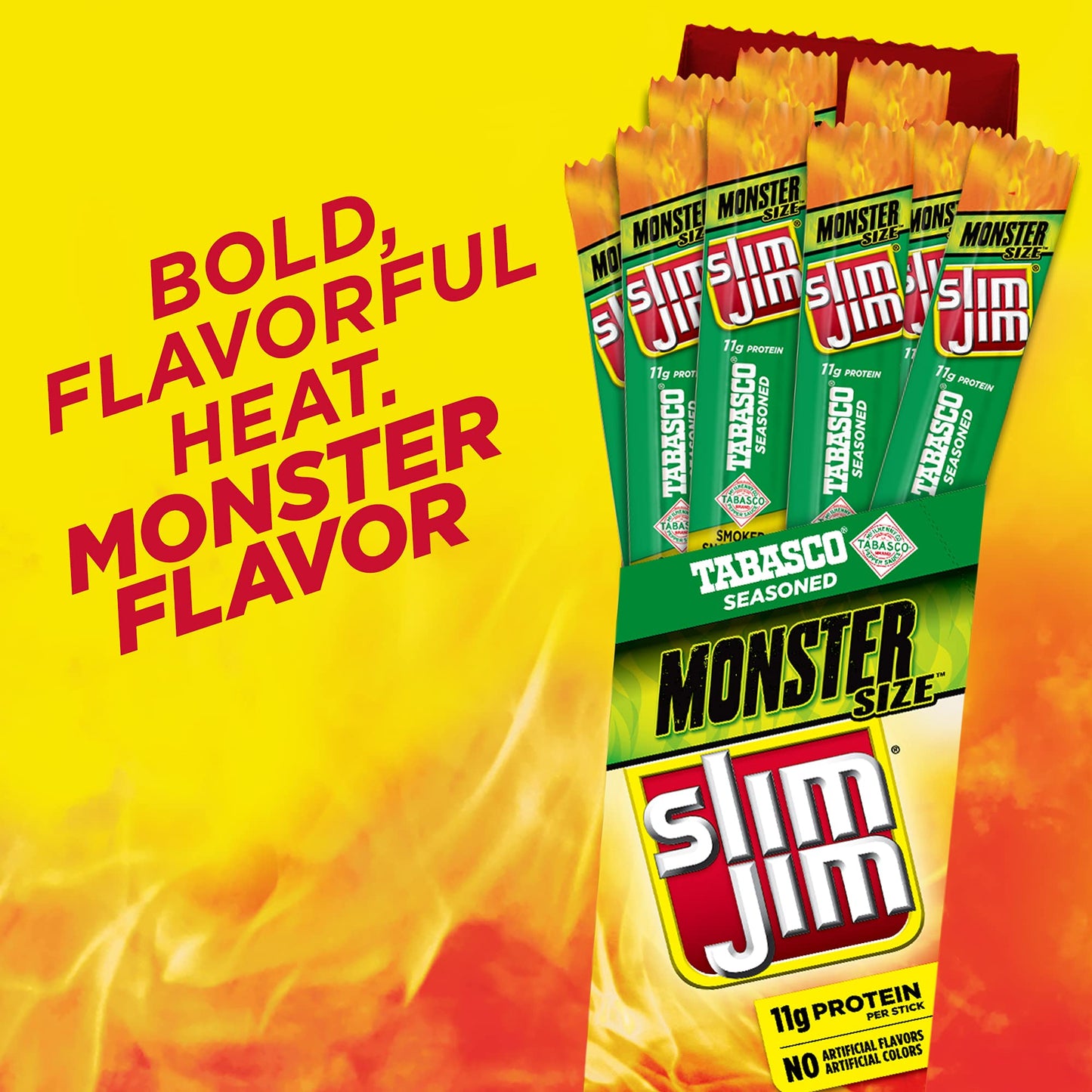Slim Jim Smoked Meat Sticks, Tabasco Flavor, High Protein, 1.94 oz (Pack of 18)