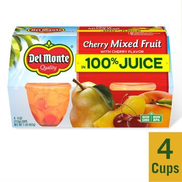 Del Monte Cherry Mixed Fruit In Light Syrup 4 - 4 oz cups (Pack of 6)