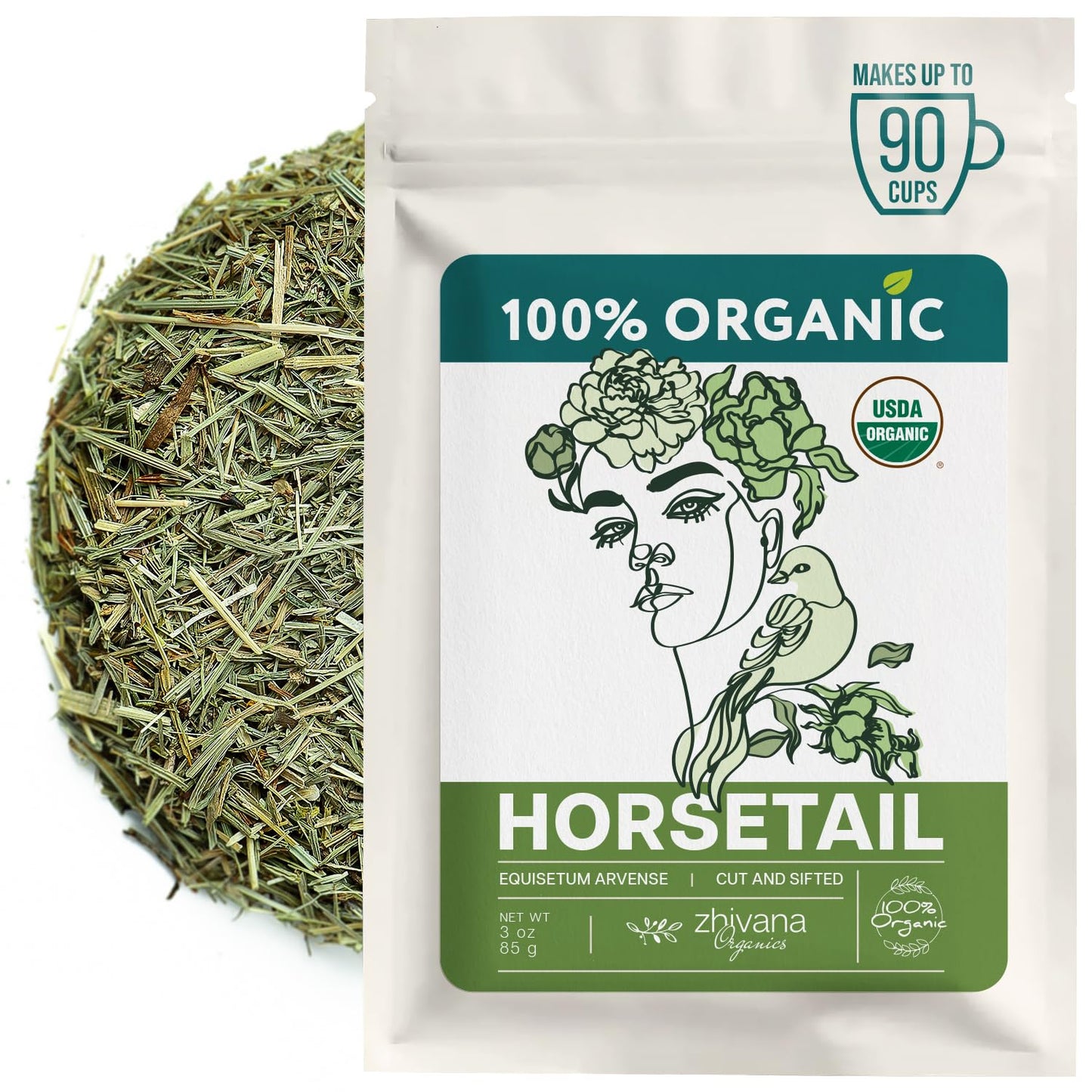 Horsetail Tea Organic (3 oz.) - Organic Horsetail Herb (Equisetum arvense) - Horse Tail Grass - Natural Silica-RichTea for Hair 