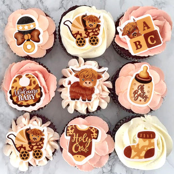 Cyodoos Edible 40Pcs Highland Cow Cupcake Toppers Farm Animals Cupcake Picks Highland Cow Theme Baby Shower Kids Birthday Party