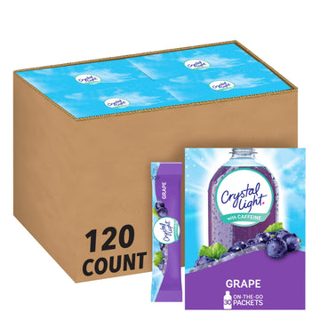 Crystal Light On-The-Go Powdered Drink Mix, Sugar-Free Energy, Grape, 120 Count (Pack of 4)
