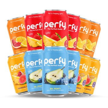 PERFY Caffeine Free Healthy Soda Variety Pack - Low Sugar, Real Fruit Juice, 12 Pack