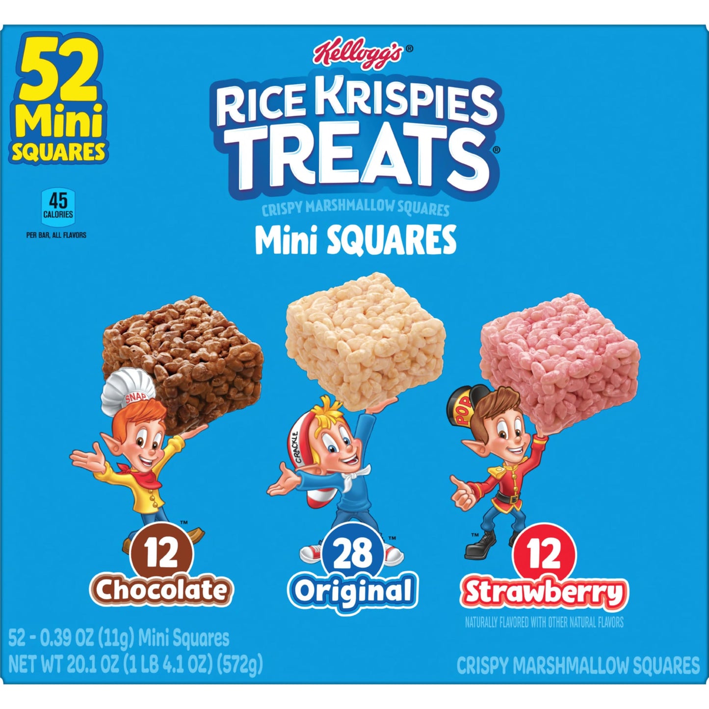 Rice Krispies Treats Mini Squares, Kids Snacks, Lunch Snacks, Variety Pack, 20.1Oz Box (52 Bars)