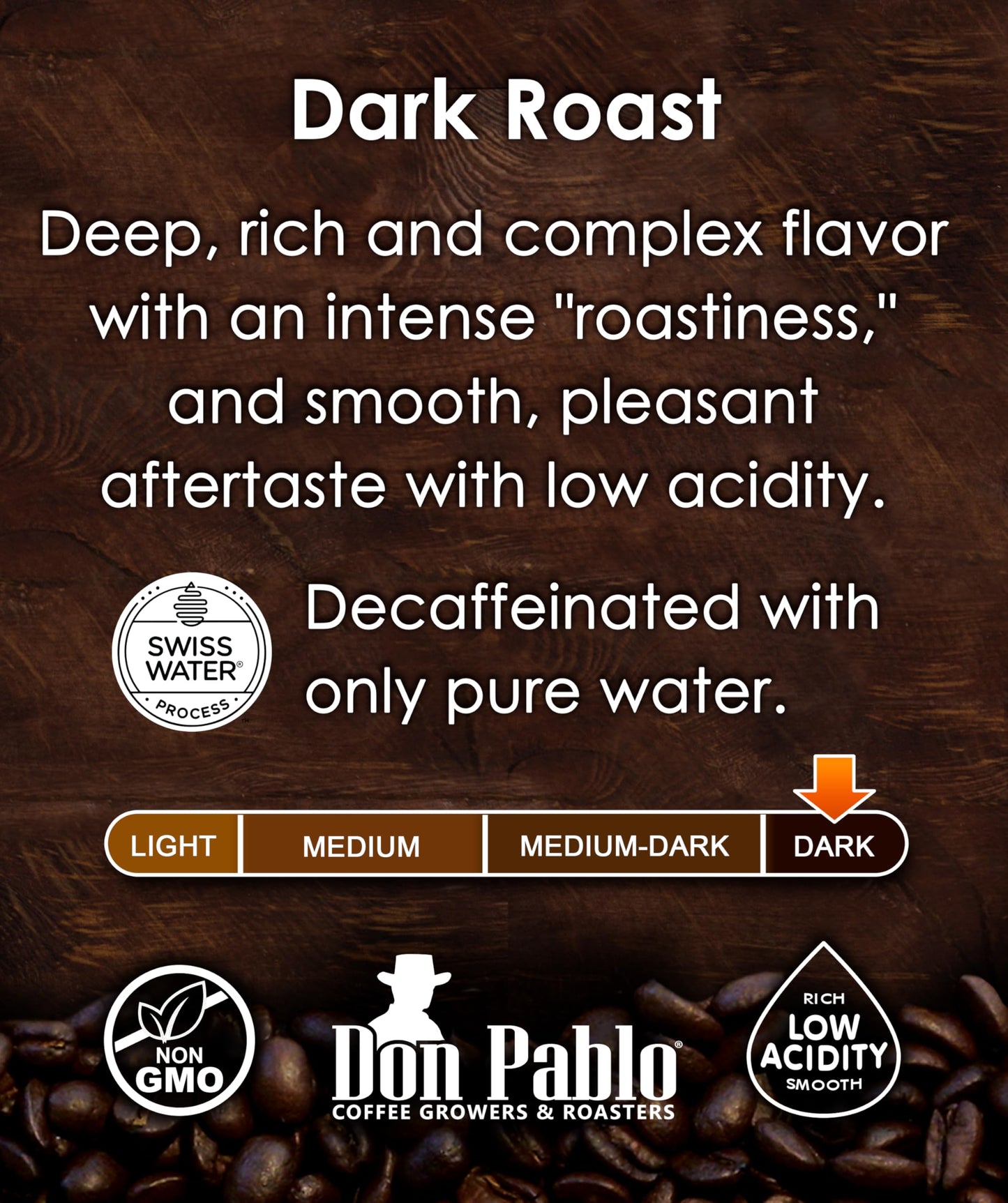 Cafe Don Pablo Colombian Decaf Coffee, Dark Roast, 100% Arabica, Low Acidity, 5 lb Bag