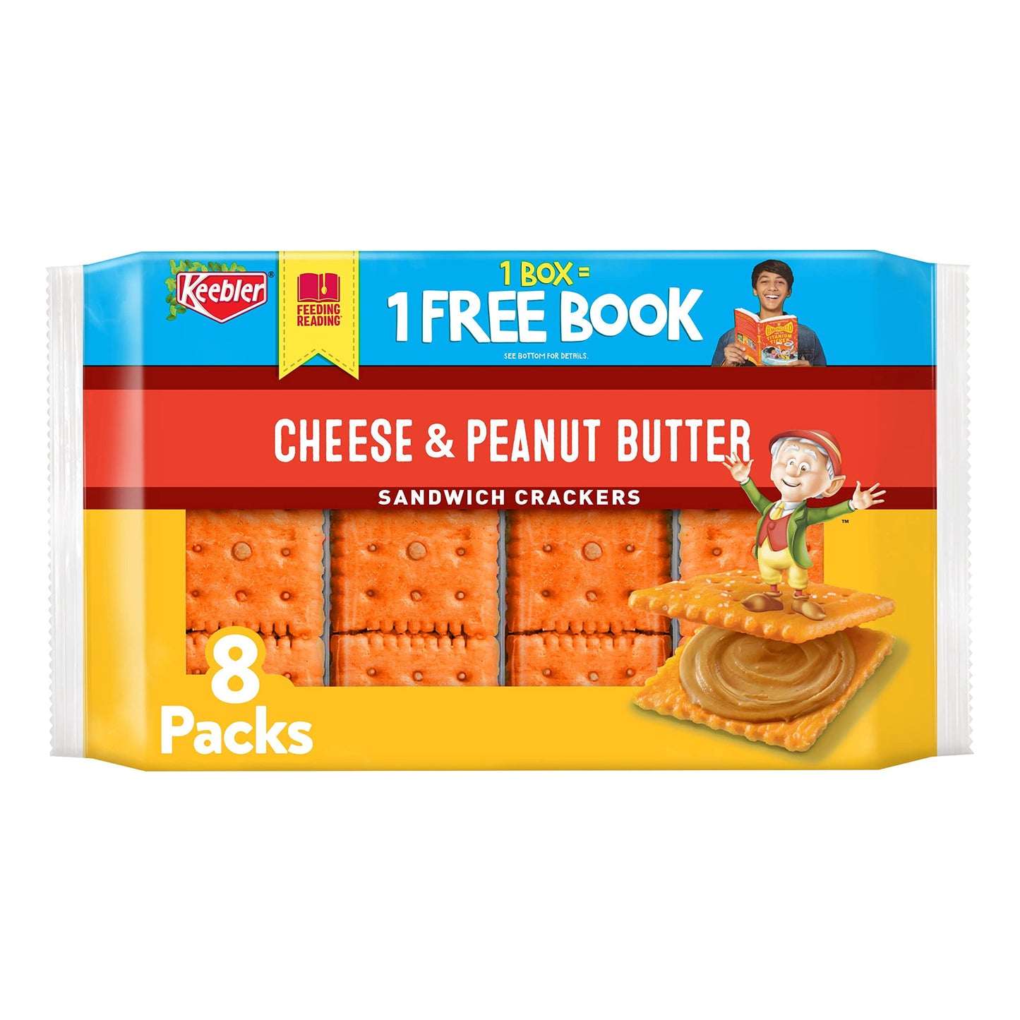 Keebler Cheese and Peanut Butter Sandwich Crackers, 1.38 oz, Pack of 6, Single Serve, 8 Count