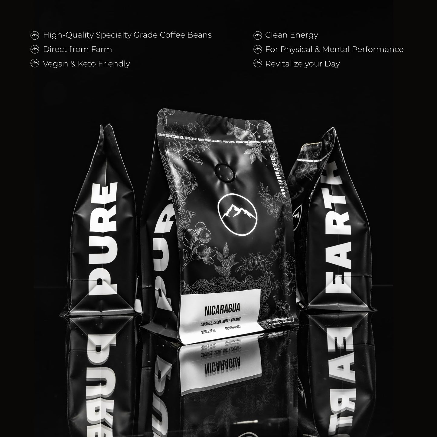 PURE EARTH COFFEE CO. Whole Bean Coffee, Brazil Single-Origin Beans, Dark Roast, Bold Gourmet Specialty Grade Coffee, Chocolate,