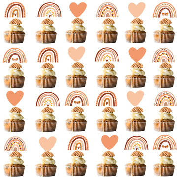 48 Pcs Boho Rainbow Party Cupcake Toppers For Boho Rainbow Birthday Party Decorations