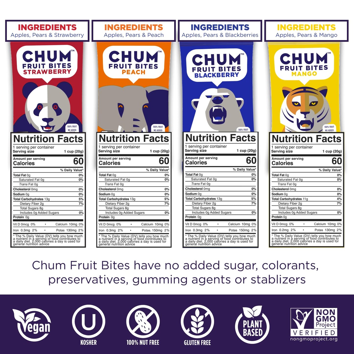 Chum Fruit Bites 100% Real Fruit Snacks-Variety, 12-Pack | Non-GMO, No Added Sugar or Preservatives | Healthy Snack | Top 12 All