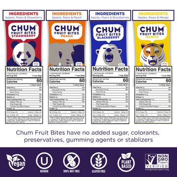 Chum Fruit Bites 100% Real Fruit Snacks-Variety, 12-Pack | Non-GMO, No Added Sugar or Preservatives | Healthy Snack | Top 12 All