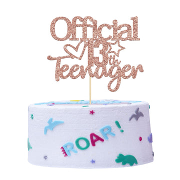 Gyufise Rose Gold Glitter Officially A Teenager 13 Cake Topper 13Th Birthday Cake Decorations 13Th Birthday Party Decorations Fo