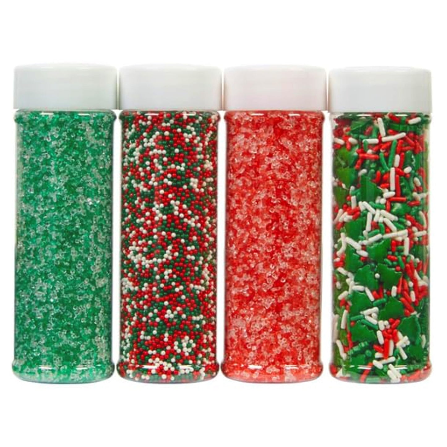 Holiday Sprinkles Set 4 Count 19.3 Oz Different Types in Jar, Cake- Cookies Sprinkles For Christmas-Party, Kosher,Green&White Su