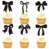 Cyodoos 24pcs black Bow Cupcake Toppers Bow Baby Shower Cake Decorations for Birthday Party Wedding Party Decorations