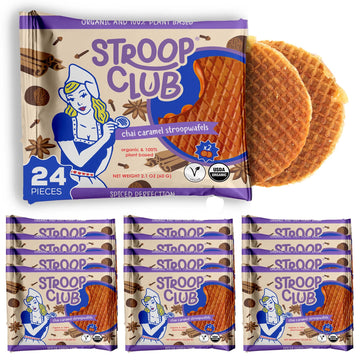 Stroop Club Chai Infused Organic Stroopwafel Caramel Treats | Vegan, Plant-Based And Dutch-Approved Indulgence - 24 Vegan Waffle