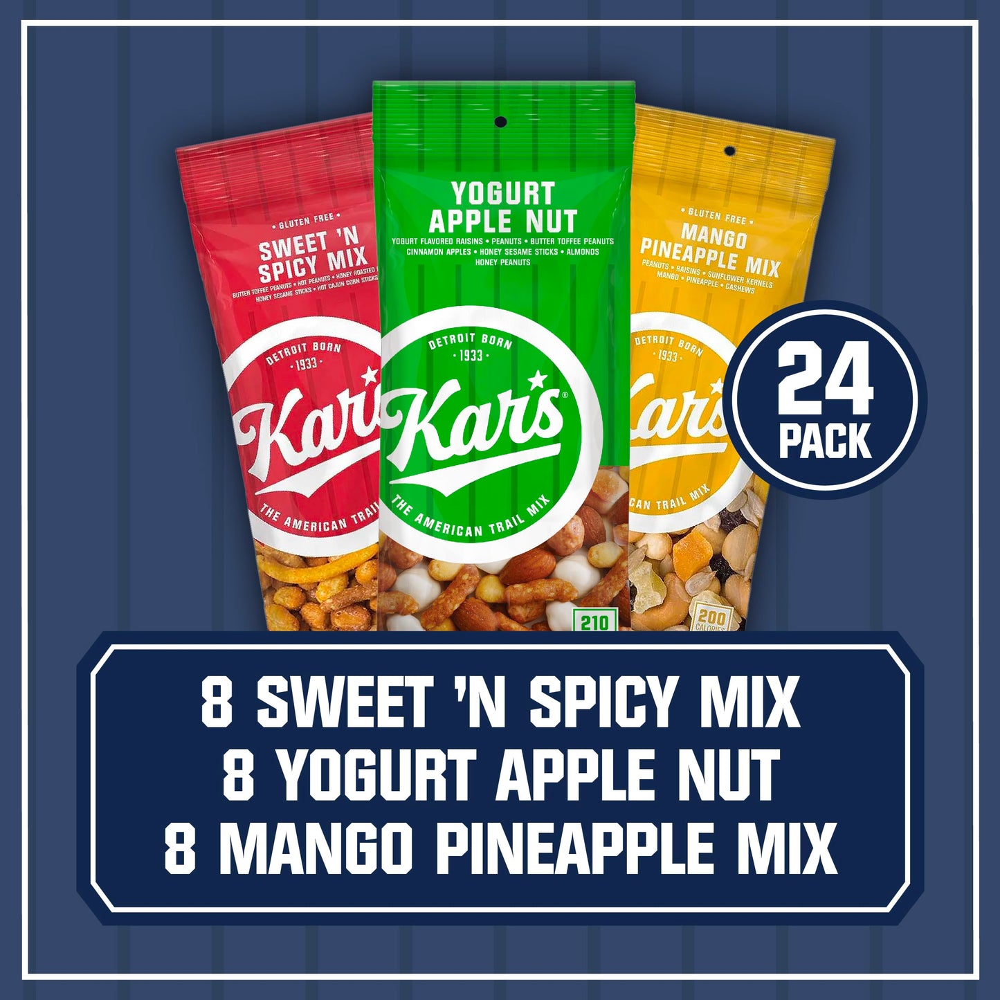 Kars Nuts Variety Pack Trail Mix Snacks - Sweet N Spicy Mix, Yogurt Apple Nut, Mango Pineapple Mix, Individual Packs (Pack Of 24
