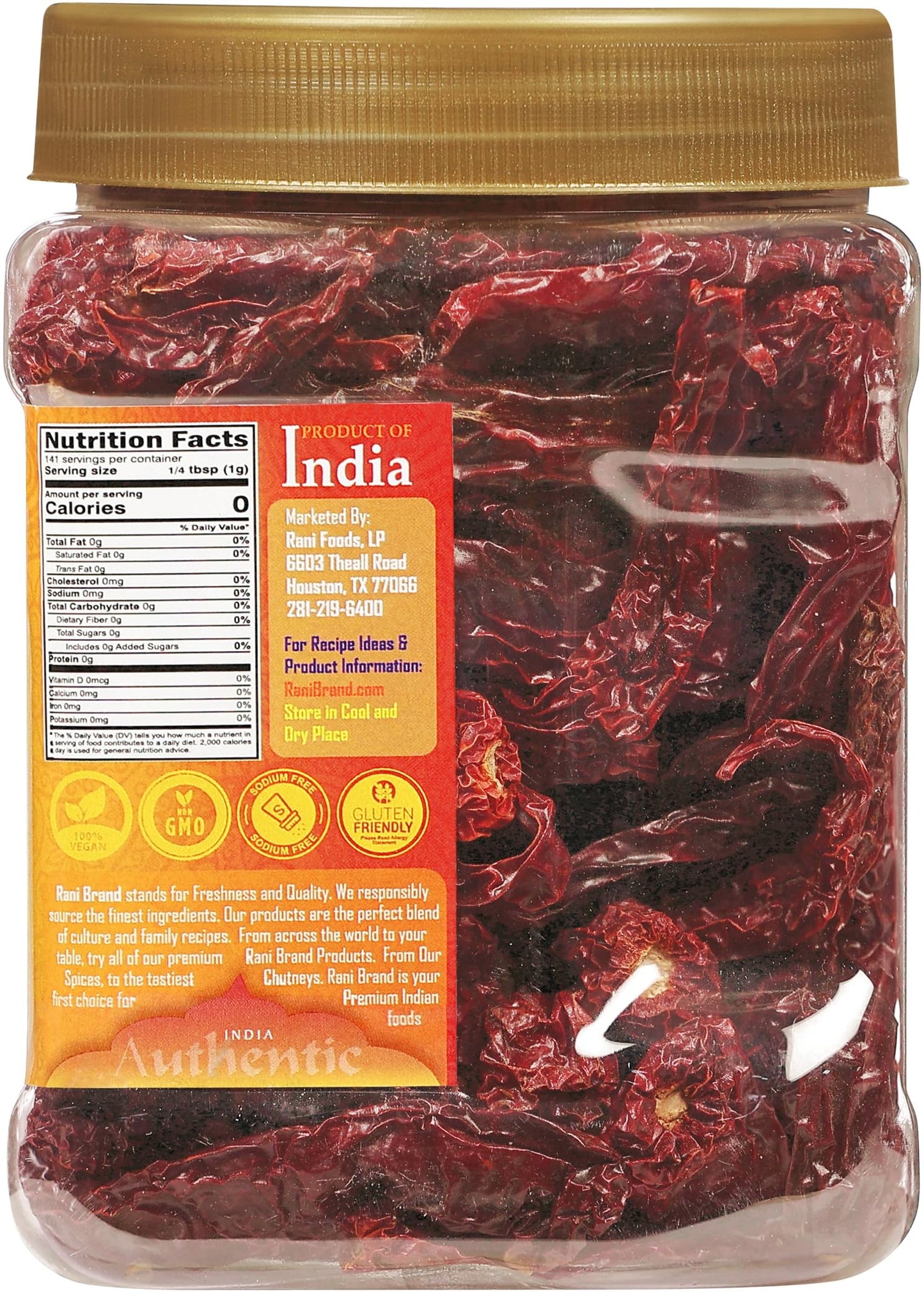 Rani Kashmiri Chilli Whole Stemless (Deggi Mirch, Low Heat) 5Oz (141G) Pet Jar ~ Natural | Salt-Free | Vegan | No Colors | Gluten Friendly | Non-Gmo | Kosher | Indian Origin