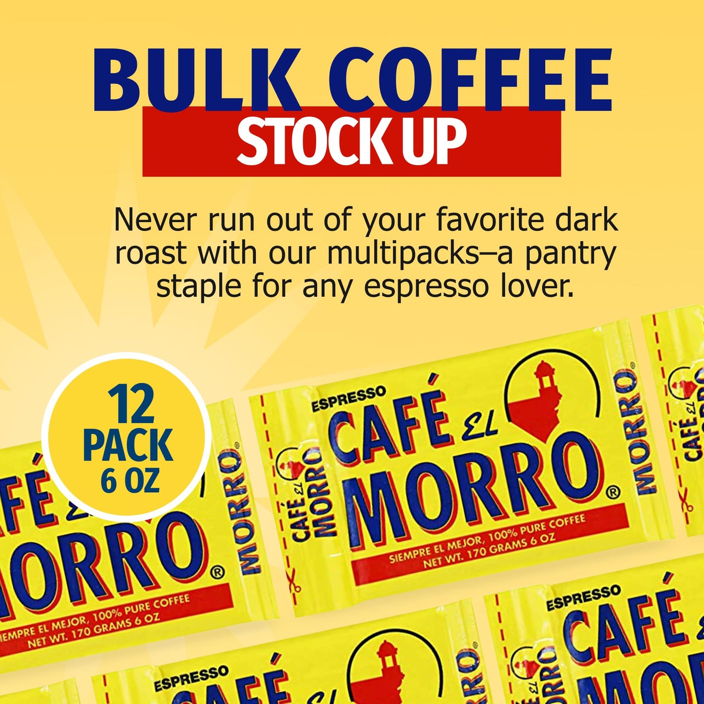 Cafe El Morro Premium Ground Coffee, Dark Roast Espresso, 6 oz, Pack of 12, Gourmet Vacuum Pack