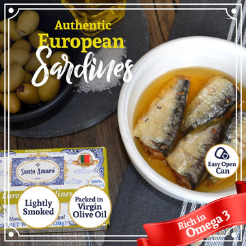 Santo Amaro Sardines in Olive Oil & Lemon, Hand-Packed, 4.2 oz (Pack of 6), Lightly Smoked, Wild Caught, Lisbon Variety