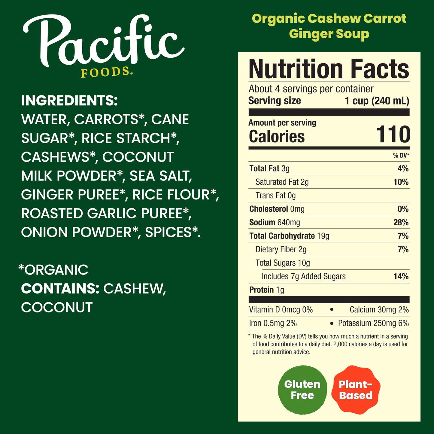 Pacific Foods Organic Cashew Carrot Ginger Soup, 32 oz Carton (Pack of 12)