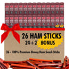 Jerky.Com Honey Ham Pork Jerky Snack Sticks 26 Pack (24 + 2 Bonus) | 5G Protein, 90 Calories, Gluten-Free, Individually Wrapped, Keto Friendly, Low Carb Snack | Delicious Sweet & Savory Jerky Meat Sticks | Gifts For Men