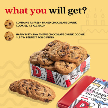 Davids Cookies Gourmet Chocolate Chunk Cookies Tin - Handmade, 1 Lb, Ideal Birthday Gift