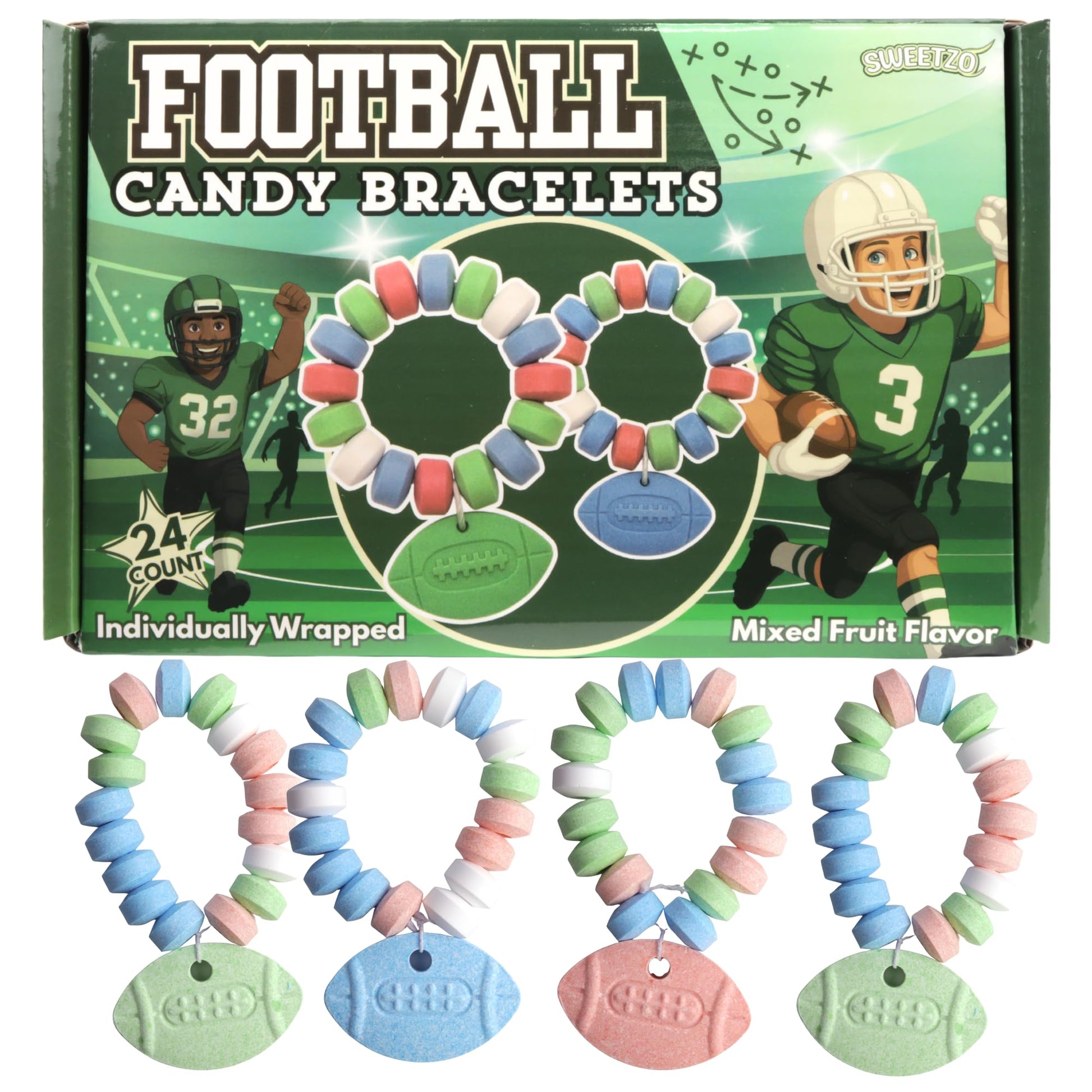 Football Candy Bracelets  Sports Themed Edible Jewelry  Individually Wrapped Team Party Favors  24 Count  10.16 Ounces
