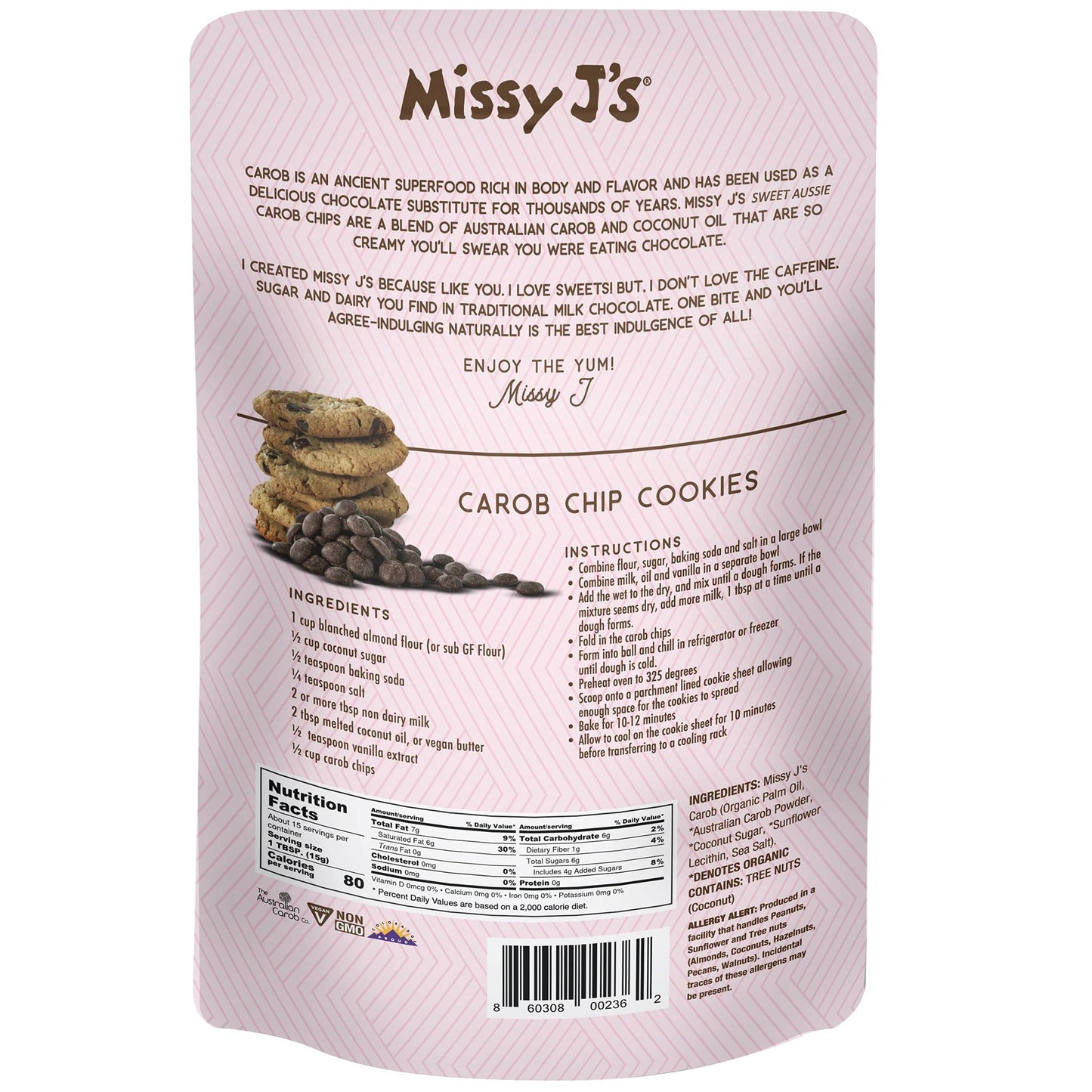 Missy Js Organic Carob Chips, Vegan & Gluten Free, 8 Ounce 6 Pack