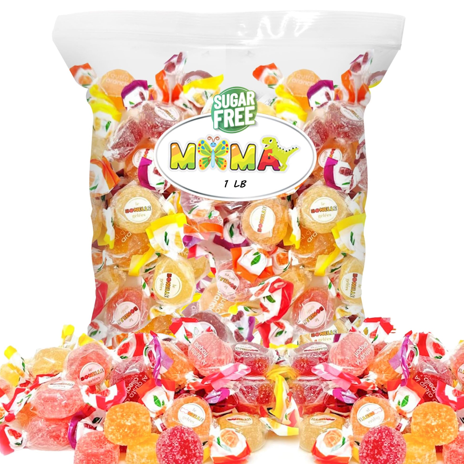 MIMA MIMA Sugar-Free Italian Fruit Jelly Candy - Assorted Jelly Fruit Candy - 1 lb Individually Wrapped Treats