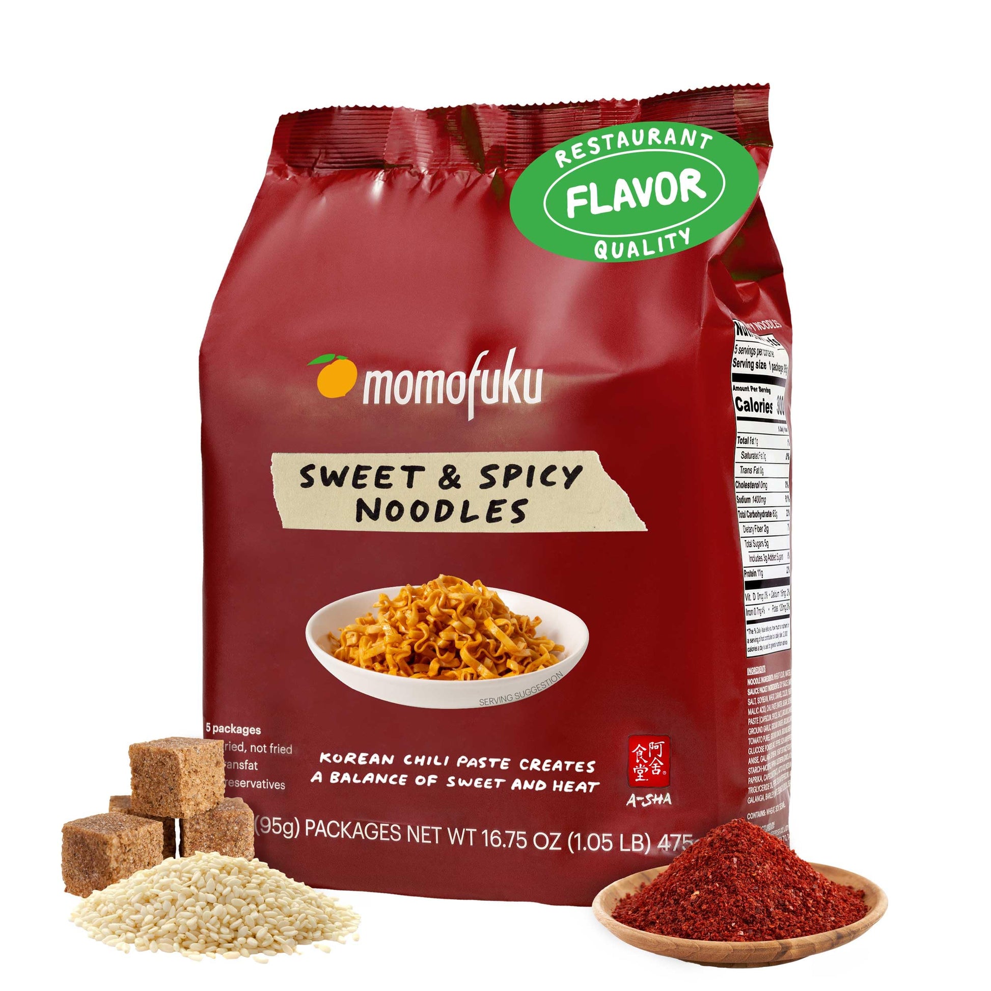 Momofuku Sweet & Spicy Ramen Noodles By David Chang, 5 Count (Pack Of 1) Air-Dried Vegan Instant Noodles With Sauce