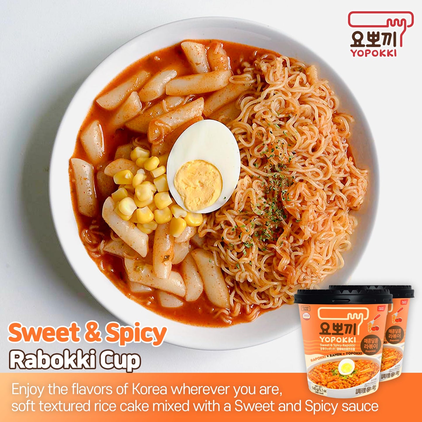 Yopokki Instant Rabokki Cup (Sweet Mild Spicy, Cup Of 2) Korean Street Food With Sweet And Moderately Spicy Sauce Ramen Noodle T