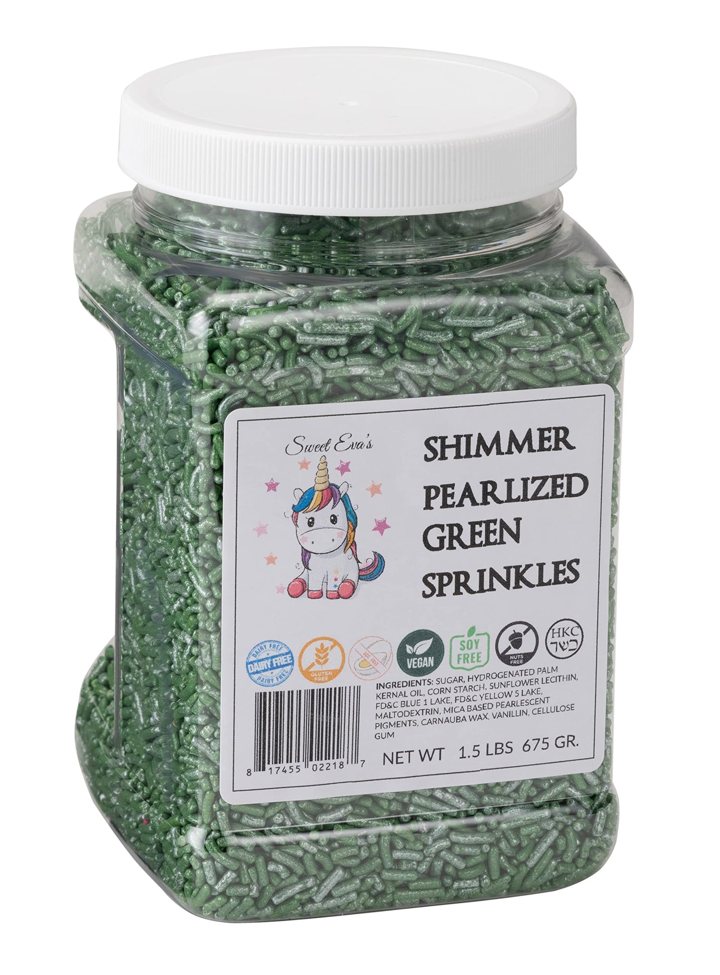 Sweet Evas SHIMMER PEARLIZED GREEN SPRINKLES-Jimmies,Cupcakes,Cookies,Cakes,Decorating,Baking,Topper,Nut Free, Gluten Free, Soy 