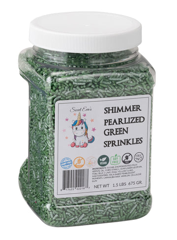 Sweet Evas SHIMMER PEARLIZED GREEN SPRINKLES-Jimmies,Cupcakes,Cookies,Cakes,Decorating,Baking,Topper,Nut Free, Gluten Free, Soy 