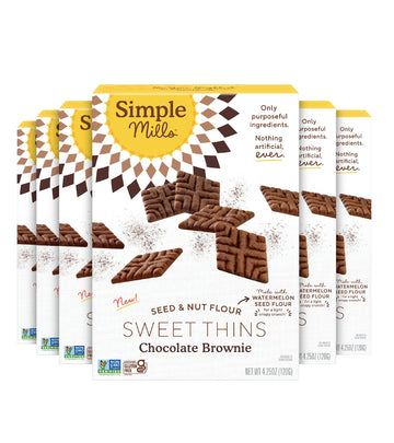 Simple Mills Sweet Thins Cookies, Seed And Nut Flour, Chocolate Brownie - Gluten Free, Paleo Friendly, Healthy Snacks, 4.25 Ounce (Pack Of 6)