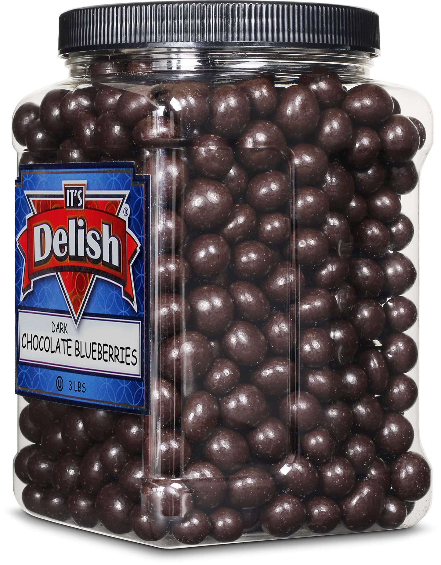 Gourmet Dark Chocolate Blueberries By Its Delish, 3 Lbs Jumbo Container Jar | Dark Chocolate Covered Fruit With Real Dried Blueb