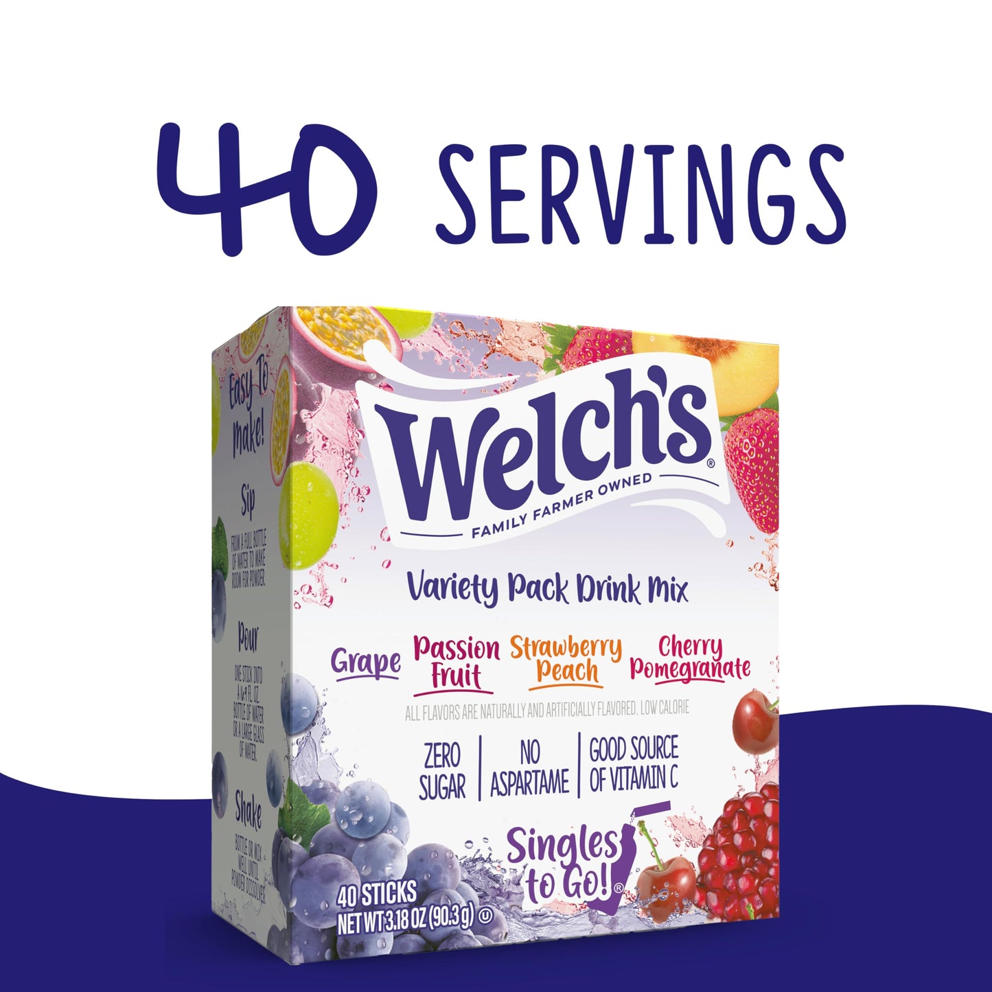 Welch'S Singles To Go Variety Pack, Watertok Powdered Drink Mix, Includes 4 Flavors, Grape, Passion Fruit, Strawberry Peach, Che