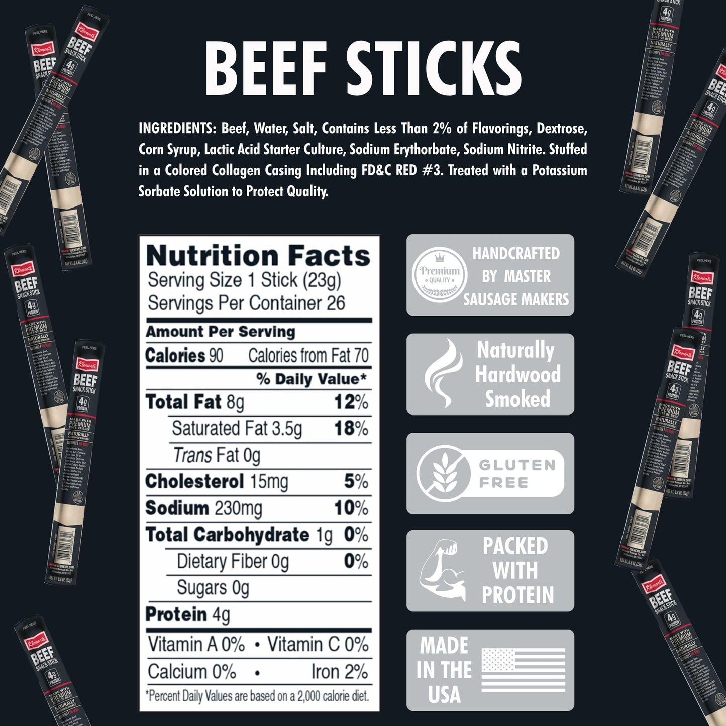 Jerky.Com 100% Original Beef Snack Sticks 10 Pack | Sugar Free, Low Carb, High Protein Keto Snacks | Delicious Gluten Free Beef Jerky Sticks | Gifts For Men