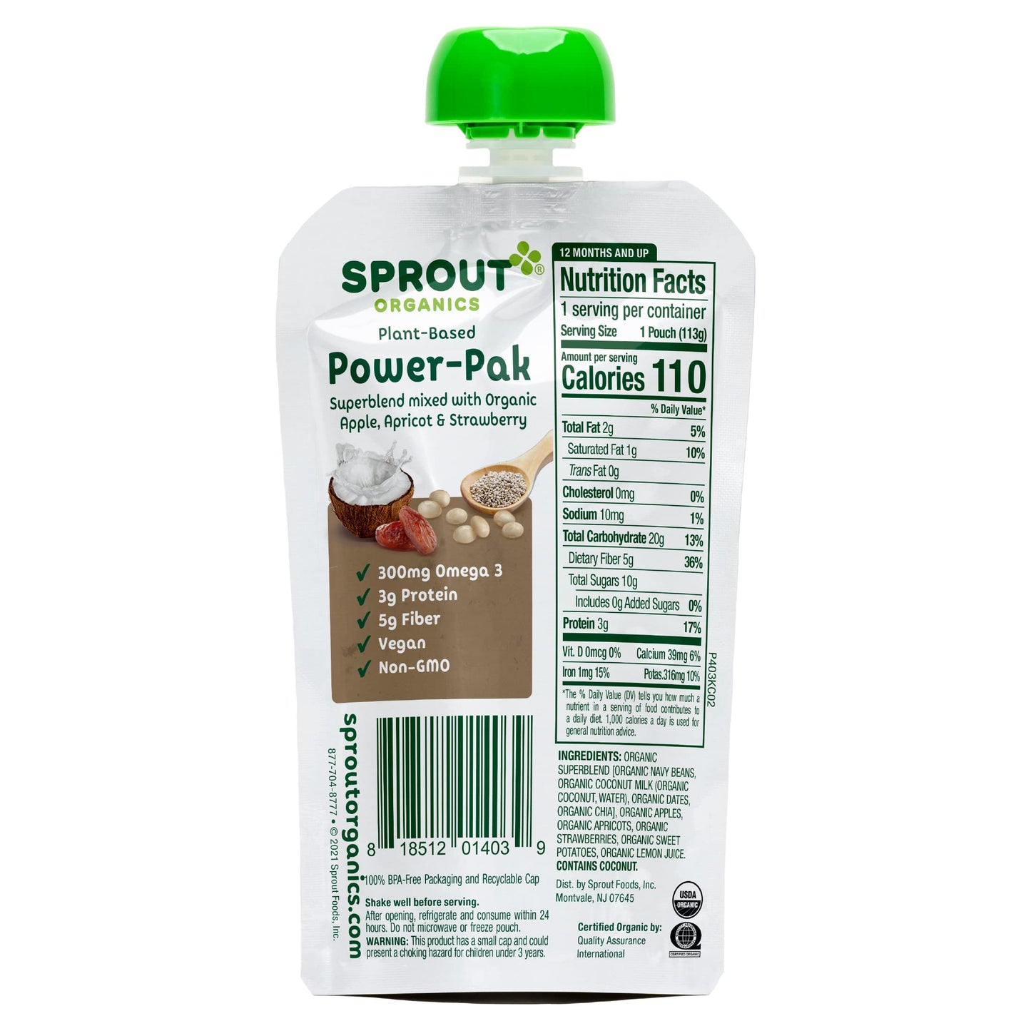 Sprout Organic Baby Food, Stage 4 Toddler Pouches, Apple Apricot & Strawberry Power Pak, 4 Oz, Pack Of 12