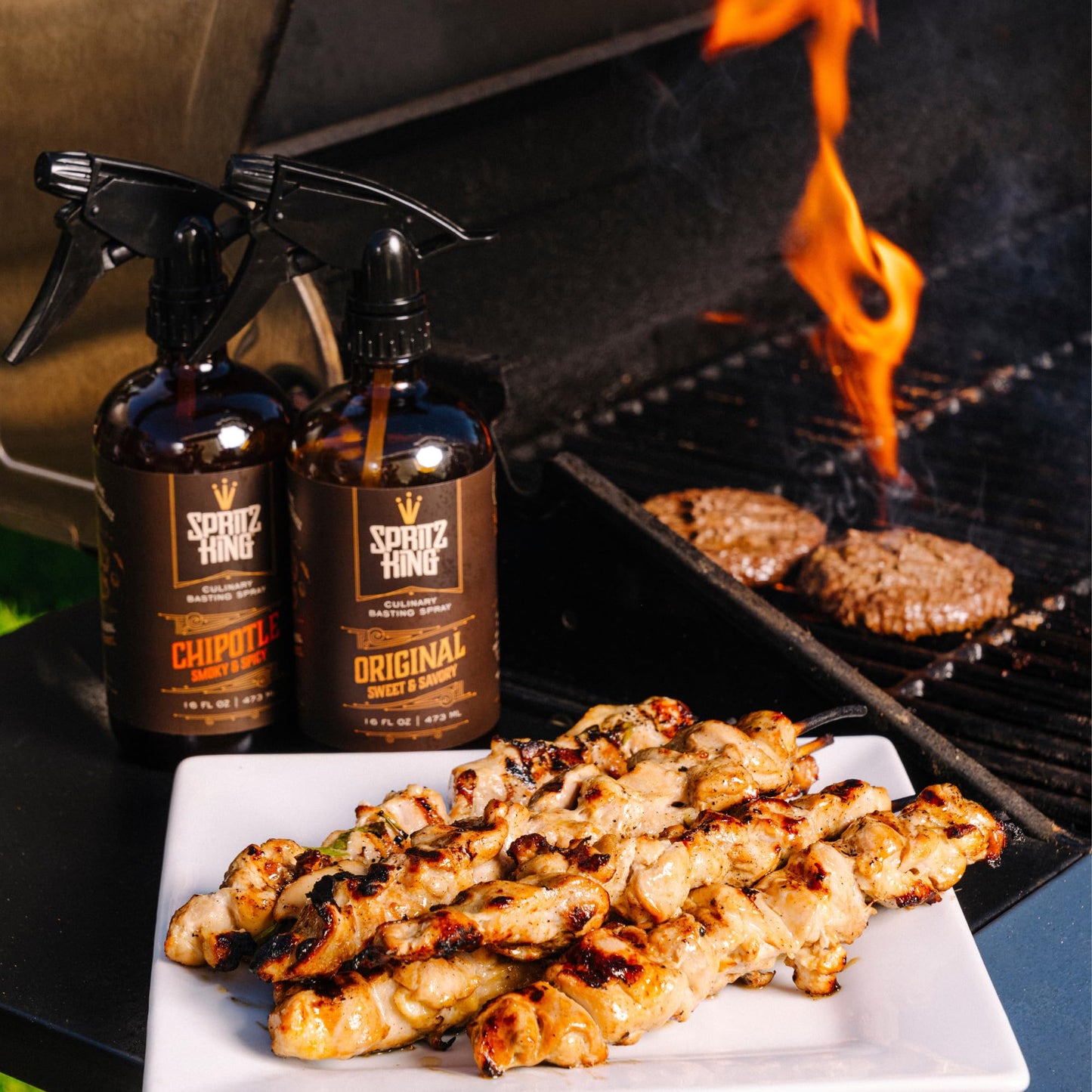 Spritz King Culinary Basting Spray: For Grilling, Smoky Aroma, Air Frying - Delicious Dark Bark, Flavorful Crust & Moisture-Sealing Power - Great On Meats Or Veggies - Variety Pack Of 2 (16 Oz Ea)