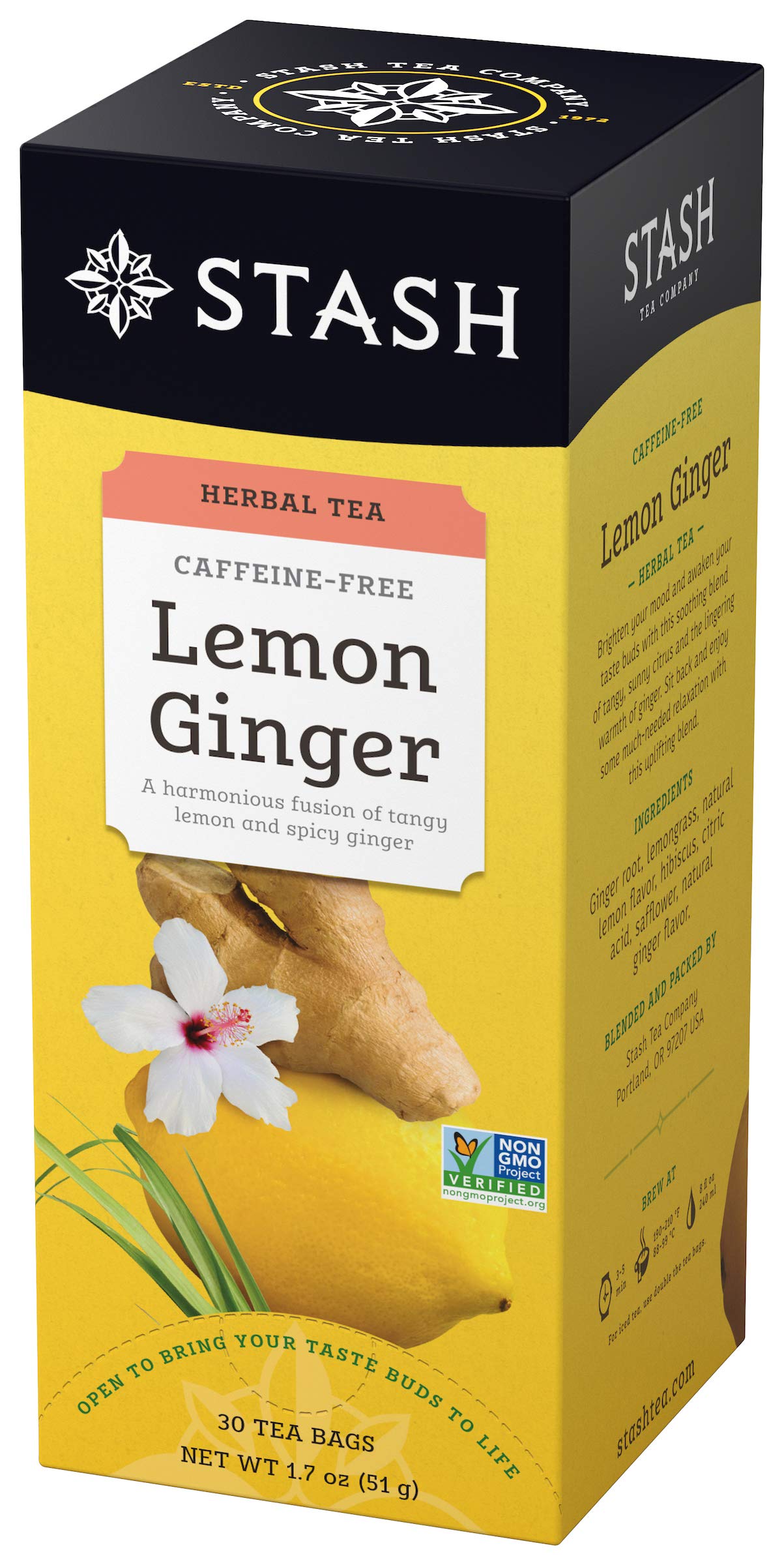 Stash Lemon Ginger Herbal Tea - 30 Bags per Box, 6 Boxes (180 Total Bags)