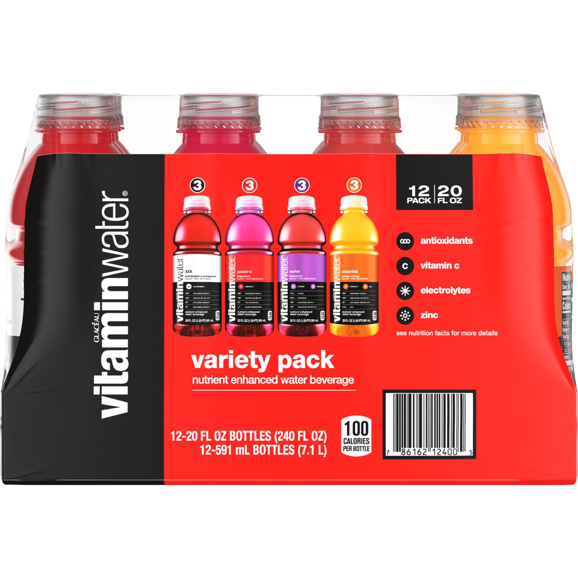 Vitaminwater Flavored Water | 4 Flavor Variety Pack - 20 Fl Oz Bottles  Nutrient Enhanced Water W/ Vitamins  Antioxidants  Electrolytes | Pack Of 12