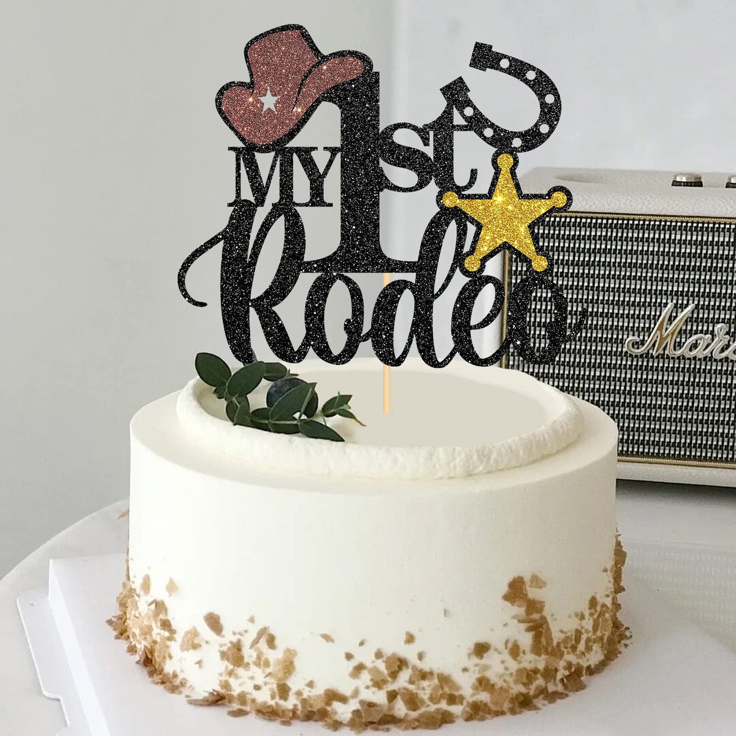 Halodete My 1St Rodeo Cake Topper, Western 1St Birthday Cake Topper, Little Cowboy Cowgirl Birthday Party Cake Decorations Black