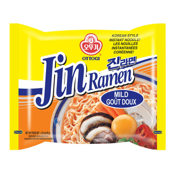Ottogi Jin Ramen Mild - Korean Instant Noodle, Best Tasting Soup And Noodles, Traditional Instant Ramen Noodles 4.23Oz X 8 Pack