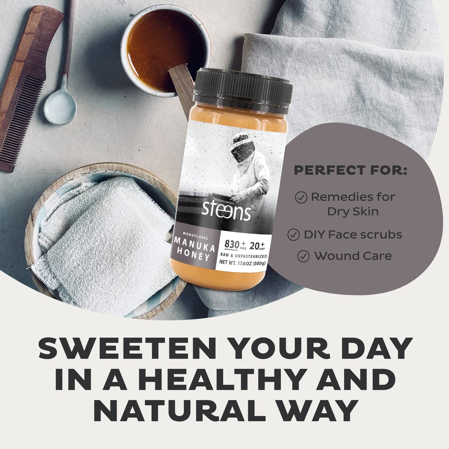 Steens Manuka Honey - MGO 830+ - Pure & Raw 100% Certified UMF 20+ Manuka Honey - Bottled and Sealed in New Zealand - 17.6 oz Ja