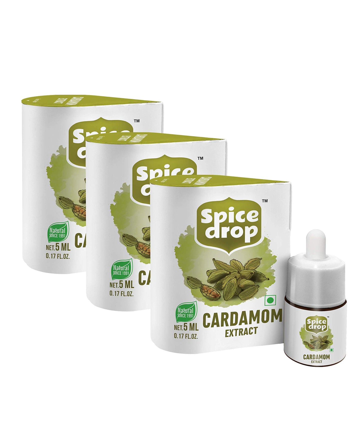 Spice Drop Cardamom Natural Extract ( Elaichi Drops ) For Food, Beverages And Dessert, No Additives, 5 Ml ( Pack Of 3 X 180 Drops)