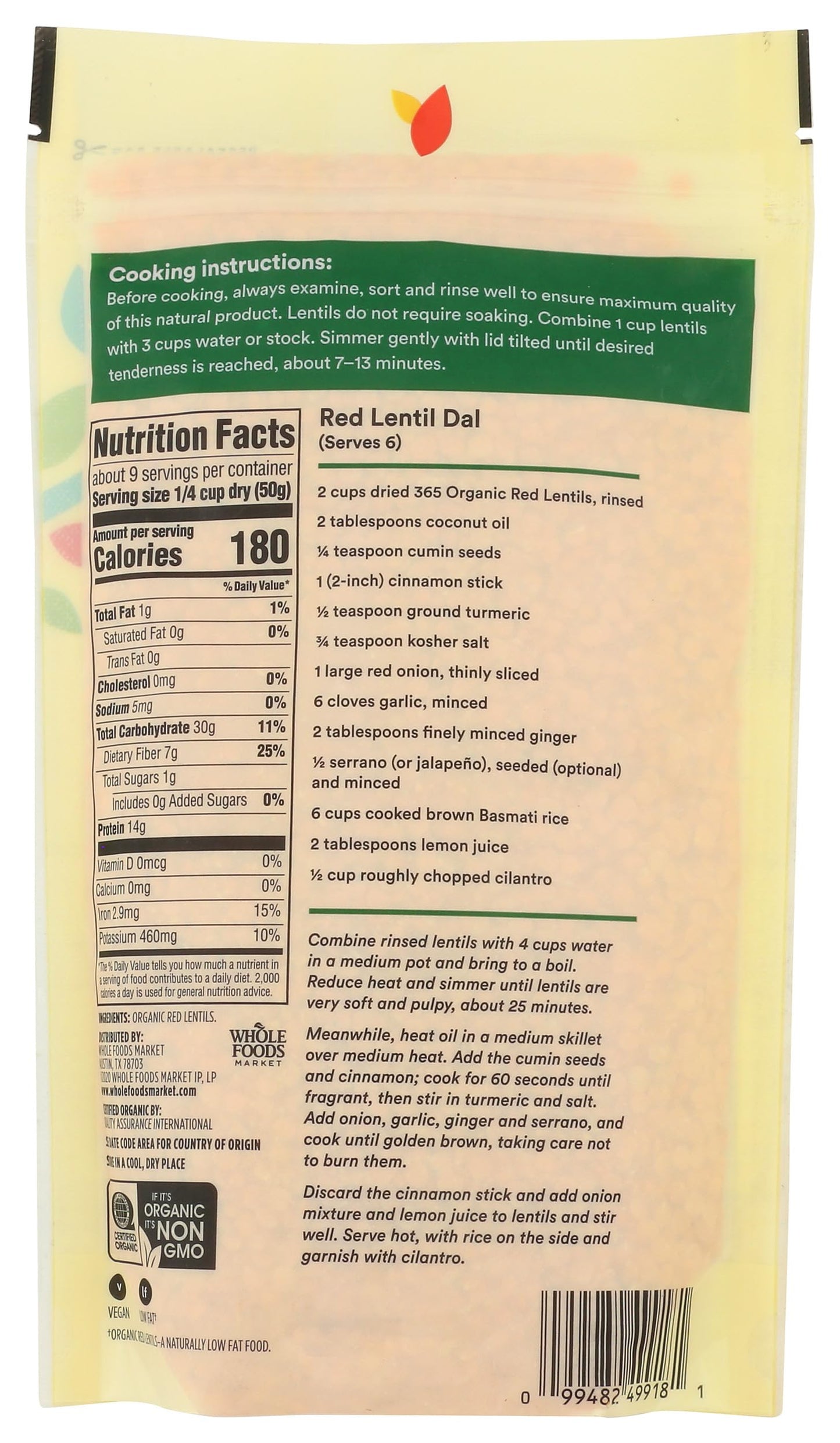 365 by Whole Foods Market, Organic Red Lentils, 16 Ounce