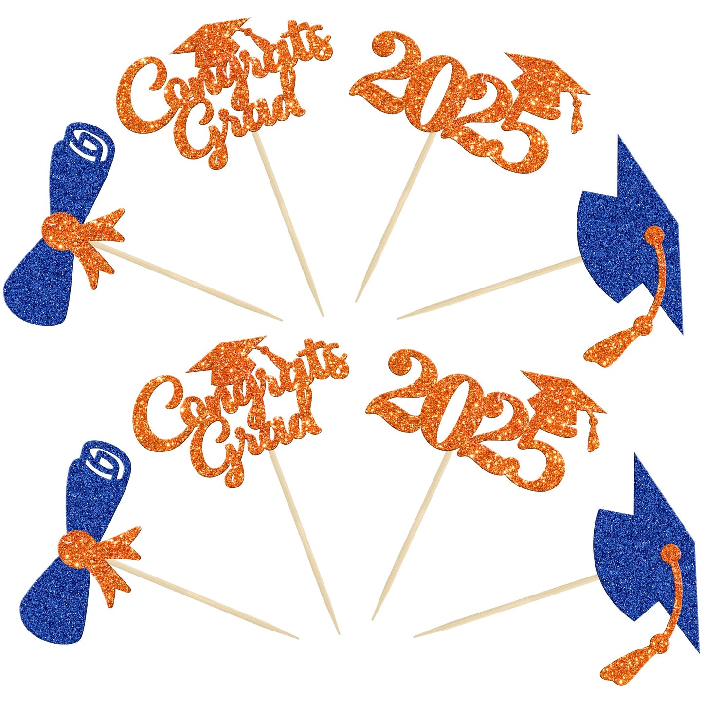 Gyufise 24Pcs Glitter 2025 Graduation Theme Cupcake Toppers Diploma Class Of 2025 Graduation Cap Cupcake Picks For Class Of 2025