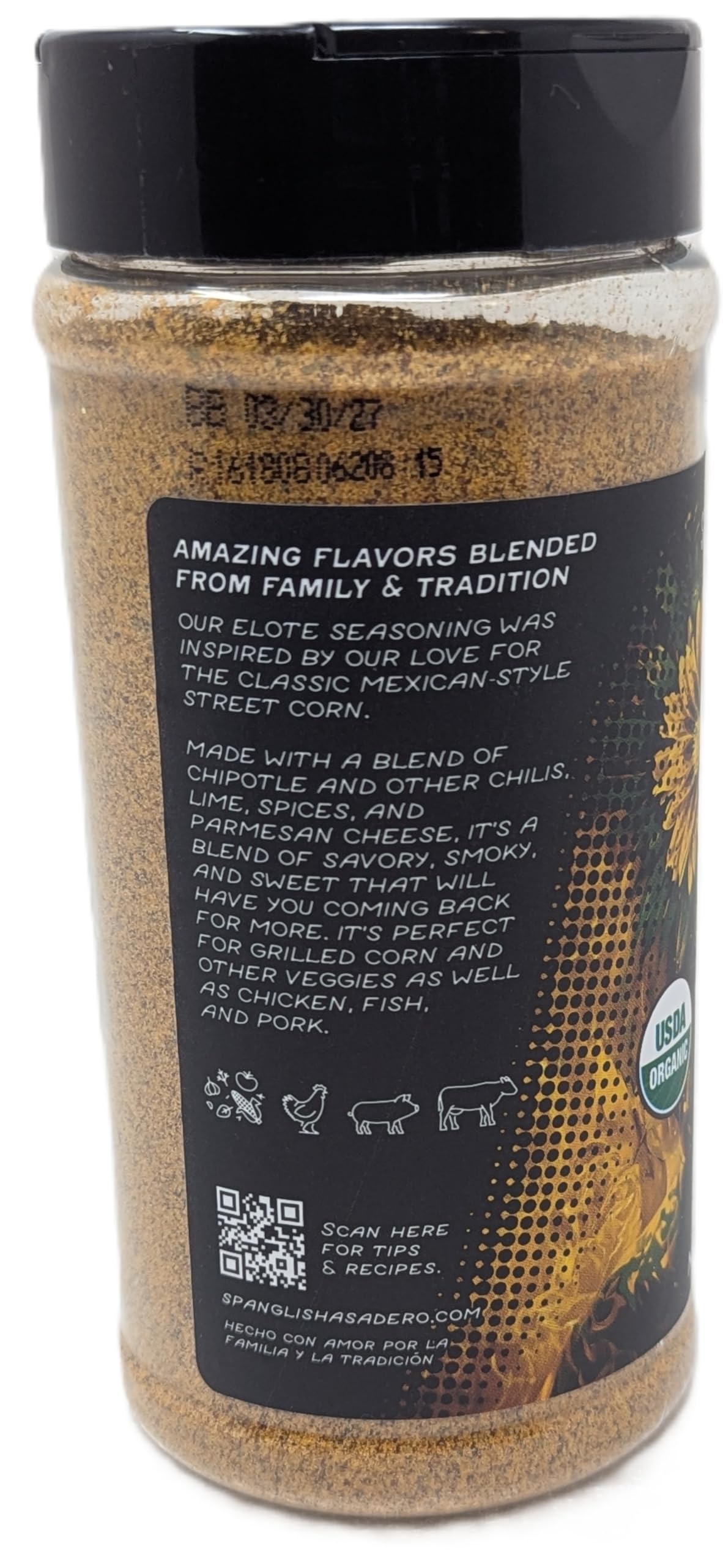 Spanglish Asadero Elote Seasoning - Organic Mexican Street Corn Blend with Chipotle, Lime & Parmesan - 10 Ounce