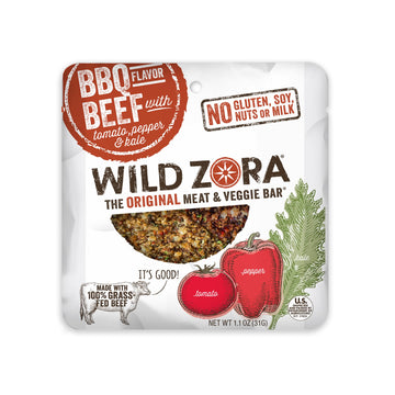 Wild Zora Meat & Veggie Bars, Bbq Beef, 10-Pack, 100% Grass Fed Beef, Healthy Jerky Paleo Snacks With Veggies, Gluten Free, Soy 
