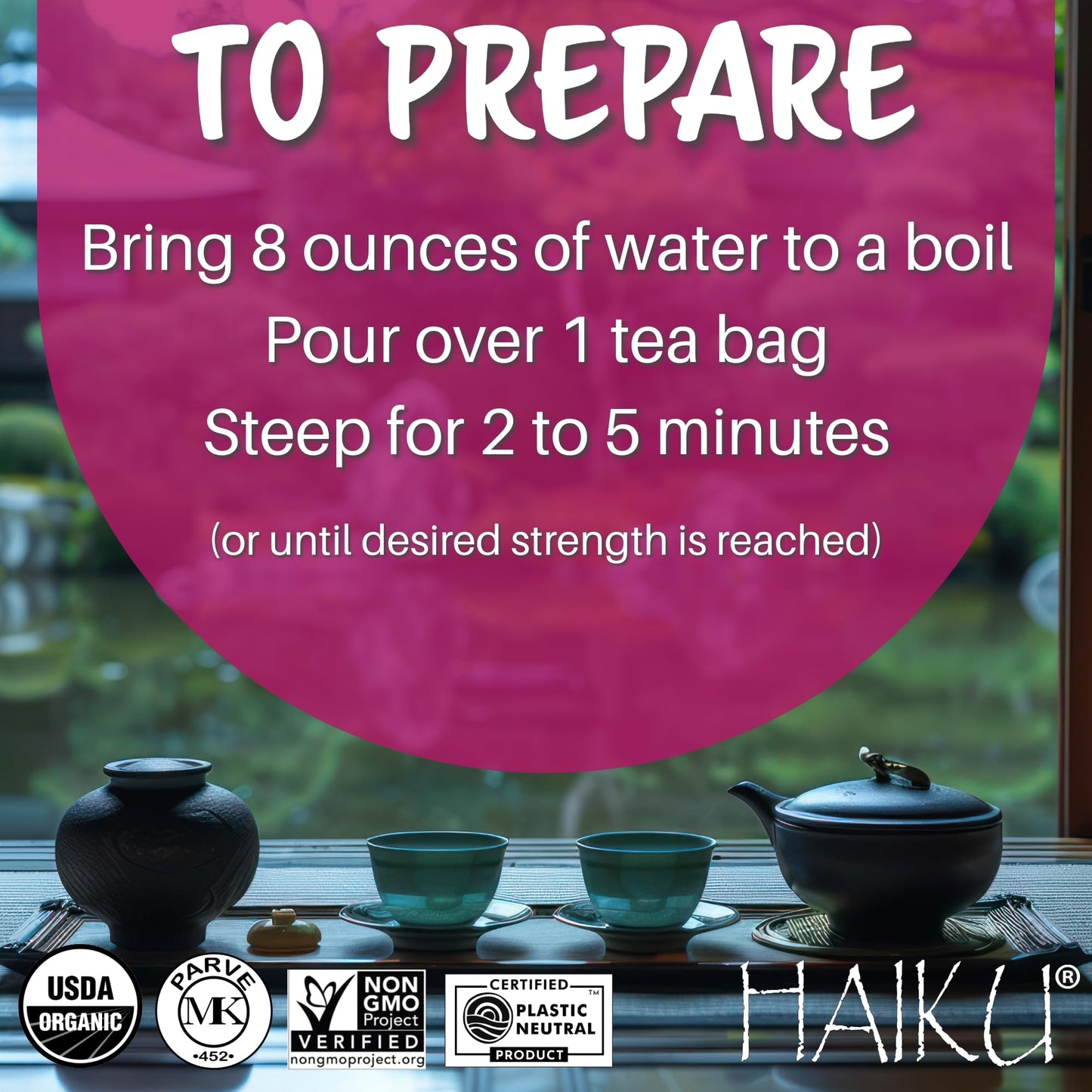 Haiku Organic Japanese Hojicha Roasted Green Tea, Kosher, Non-Gmo, 16 Teabags (1 Box)