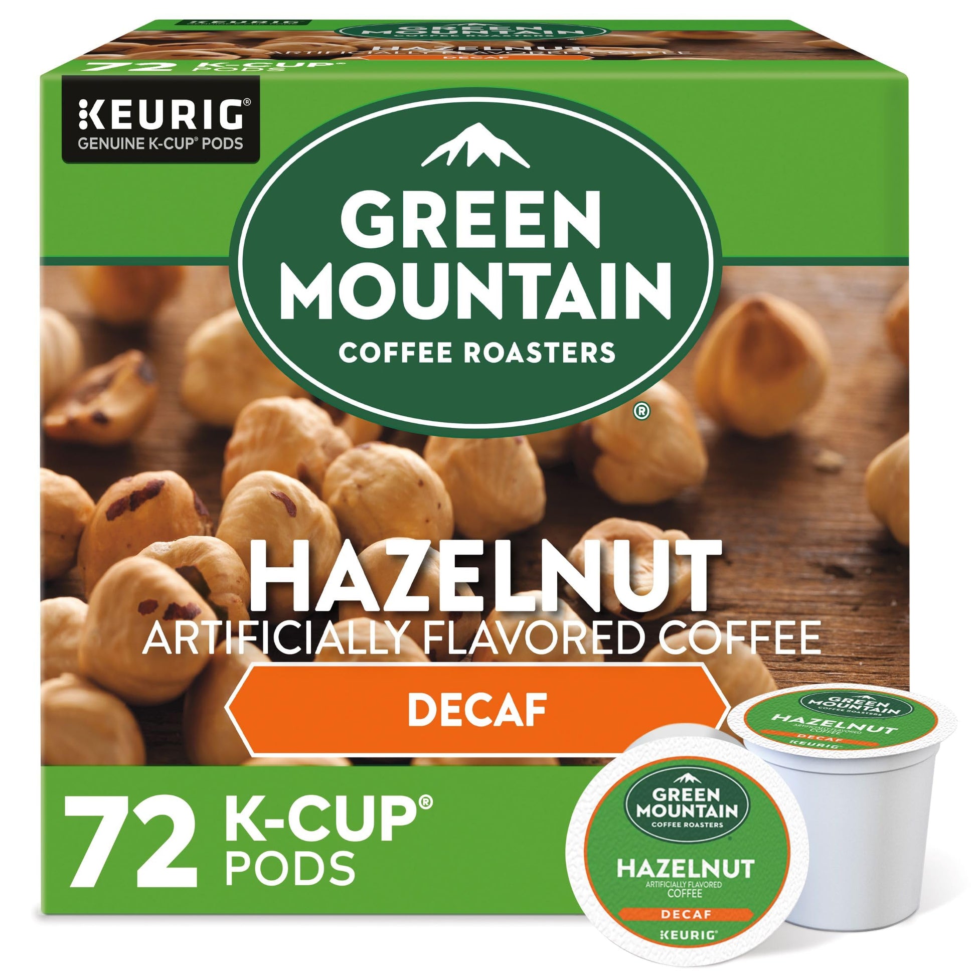 Green Mountain Coffee Roasters Hazelnut Decaf K-Cup Pods, Light Roast, 72 Count, Model 5000053544