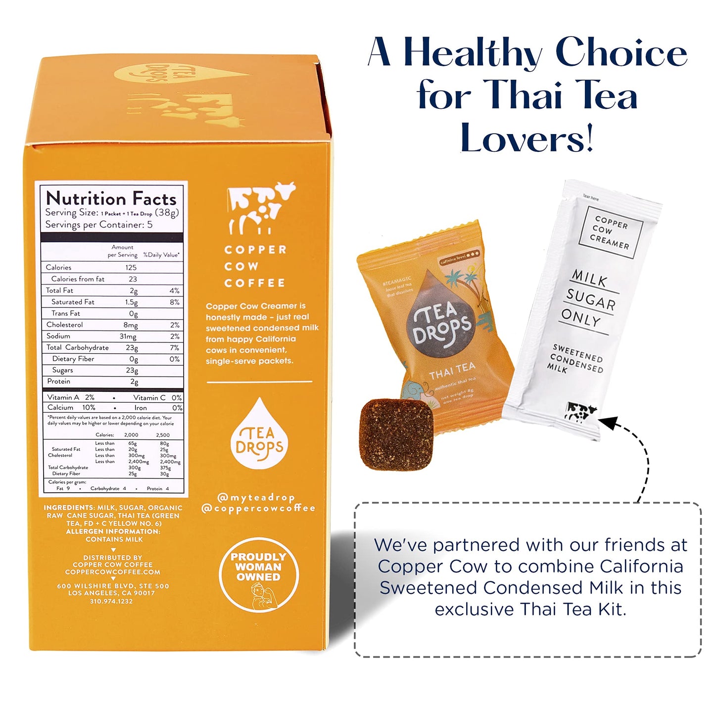 Tea Drops Brand Thai Iced Tea Mix - 5 Bagless Loose Leaf Sweetened Tea Packets with Evaporated Milk - Milk Tea Mix
